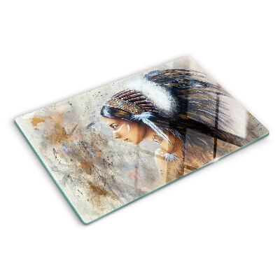 Planche à découper verre Indien avec une coiffe de plumes