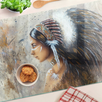 Planche à découper verre Indien avec une coiffe de plumes
