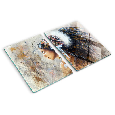 Planche à découper verre Indien avec une coiffe de plumes