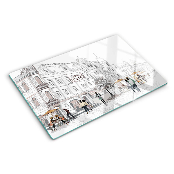 Planche à découper en verre Paysage de café dans la ville