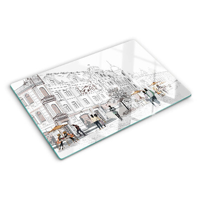 Planche à découper en verre Paysage de café dans la ville