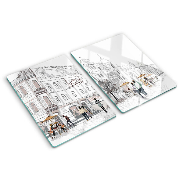 Planche à découper en verre Paysage de café dans la ville