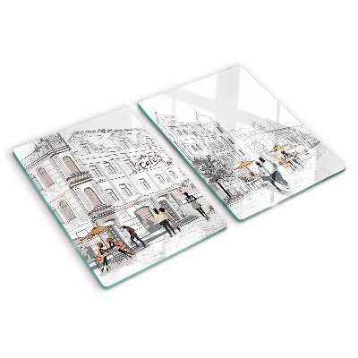 Planche à découper en verre Paysage de café dans la ville