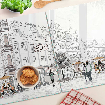 Planche à découper en verre Paysage de café dans la ville