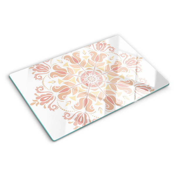 Planche à découper en verre Mandala dans les tons de rose