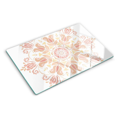 Planche à découper en verre Mandala dans les tons de rose