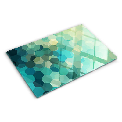 Planche à découper en verre Hexagones géométriques dans des tons de bleu