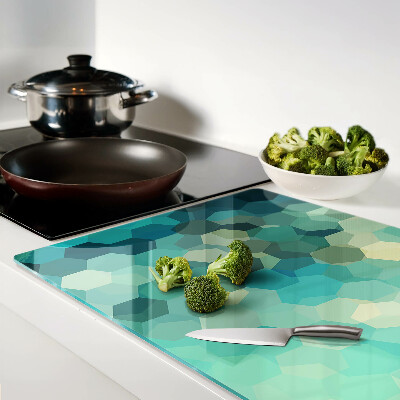 Planche à découper en verre Hexagones géométriques dans des tons de bleu