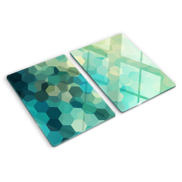 Planche à découper en verre Hexagones géométriques dans des tons de bleu