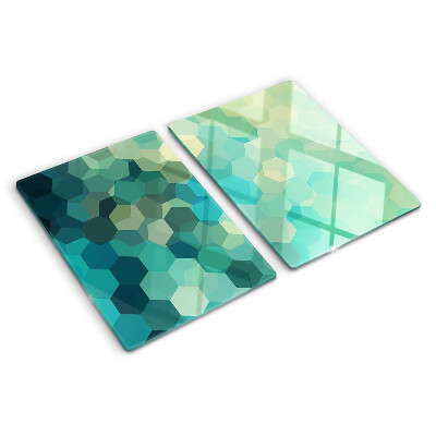 Planche à découper en verre Hexagones géométriques dans des tons de bleu