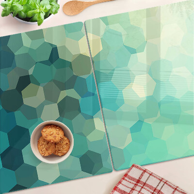Planche à découper en verre Hexagones géométriques dans des tons de bleu