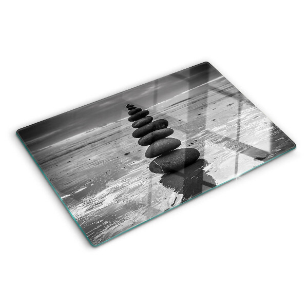 Planche à découper verre Pierres de plage en noir et blanc
