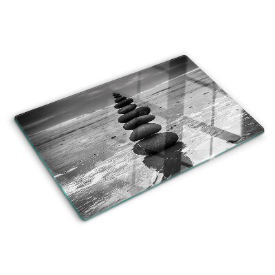 Planche à découper verre Pierres de plage en noir et blanc