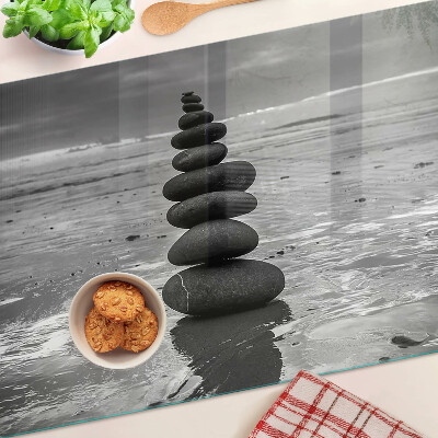 Planche à découper verre Pierres de plage en noir et blanc