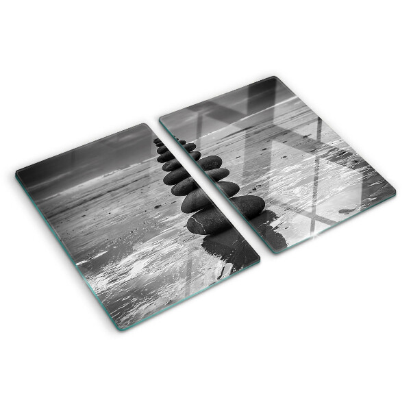 Planche à découper verre Pierres de plage en noir et blanc