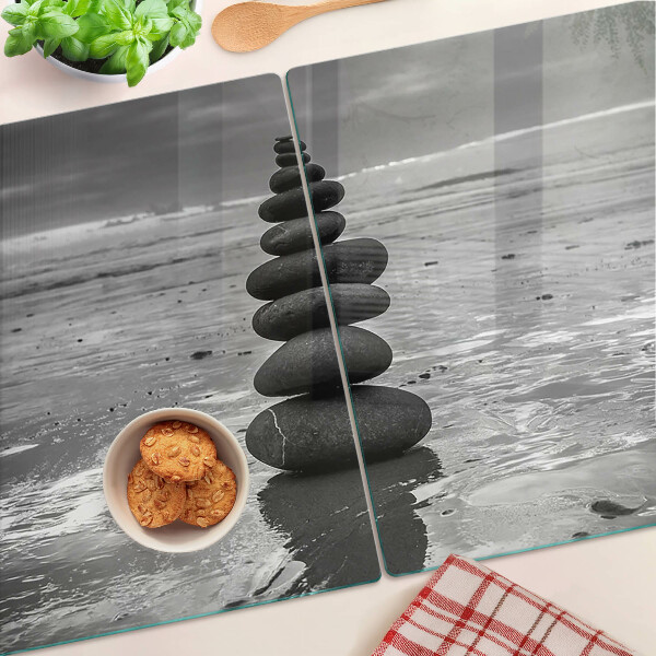 Planche à découper verre Pierres de plage en noir et blanc