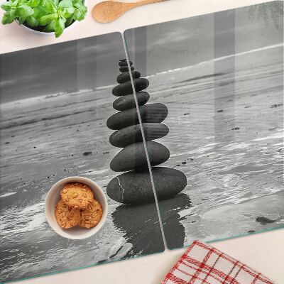 Planche à découper verre Pierres de plage en noir et blanc