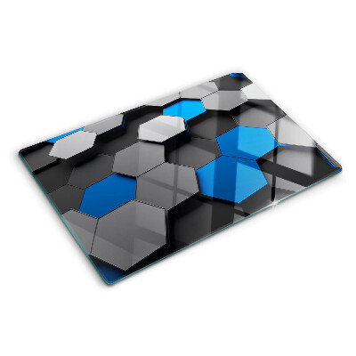 Planche à découper verre Motifs hexagonaux dans des tons bleu-gris