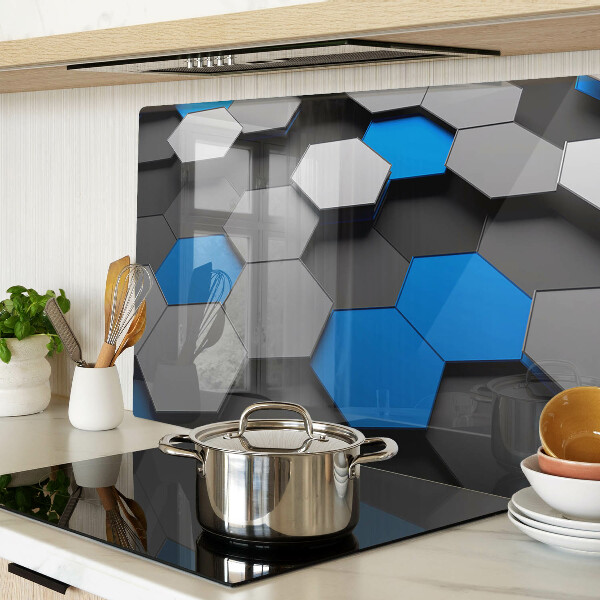 Planche à découper verre Motifs hexagonaux dans des tons bleu-gris