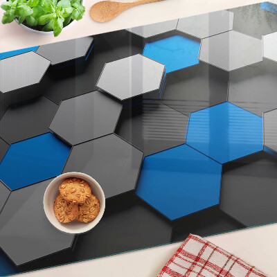 Planche à découper verre Motifs hexagonaux dans des tons bleu-gris