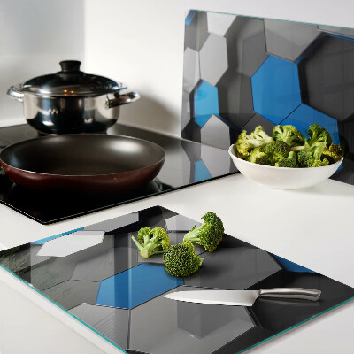 Planche à découper verre Motifs hexagonaux dans des tons bleu-gris