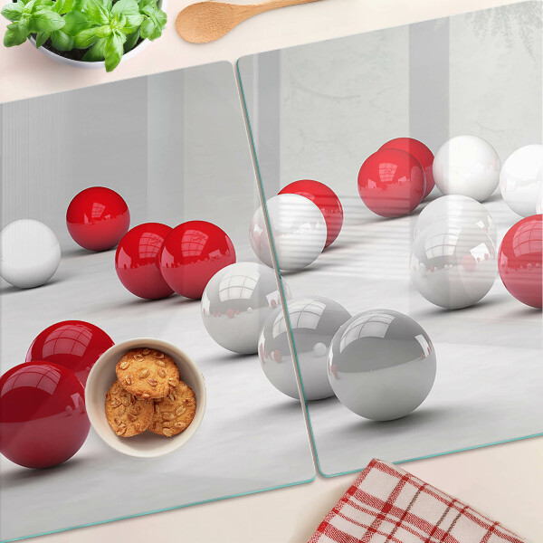 Planche à découper en verre Boules rouges et blanches