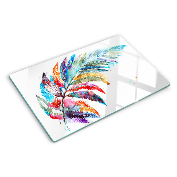 Planche à découper verre Feuilles de fougère aux couleurs de l'arc-en-ciel