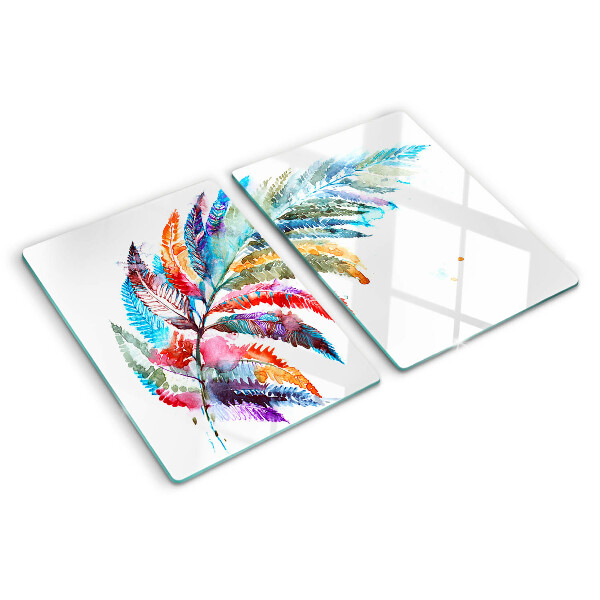 Planche à découper verre Feuilles de fougère aux couleurs de l'arc-en-ciel