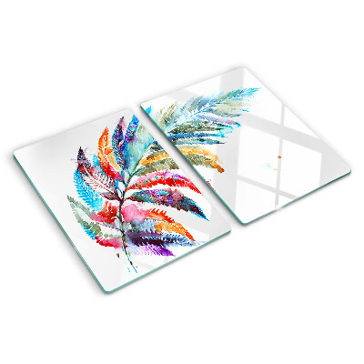 Planche à découper verre Feuilles de fougère aux couleurs de l'arc-en-ciel
