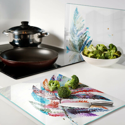 Planche à découper verre Feuilles de fougère aux couleurs de l'arc-en-ciel