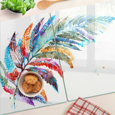 Planche à découper verre Feuilles de fougère aux couleurs de l'arc-en-ciel