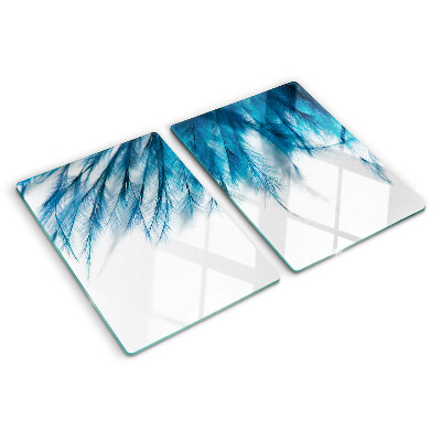 Planche à découper en verre Plumes bleues sur fond blanc