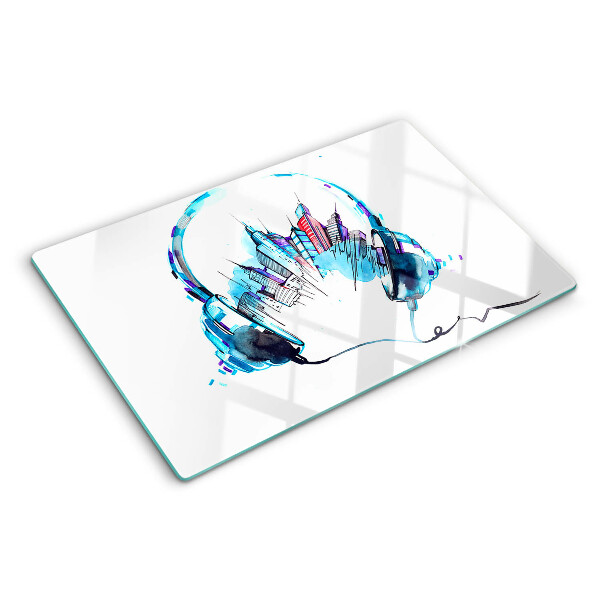 Planche à découper verre Casque avec un paysage urbain