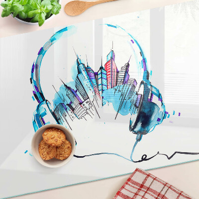 Planche à découper verre Casque avec un paysage urbain