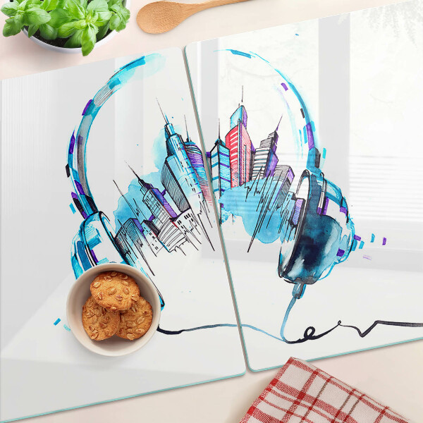 Planche à découper verre Casque avec un paysage urbain