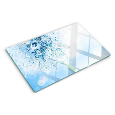 Planche à découper verre Fleur de pissenlit avec des gouttes d'eau