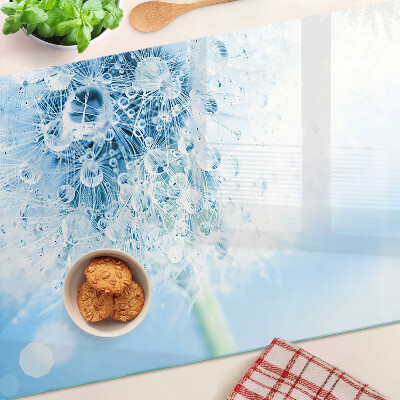 Planche à découper verre Fleur de pissenlit avec des gouttes d'eau