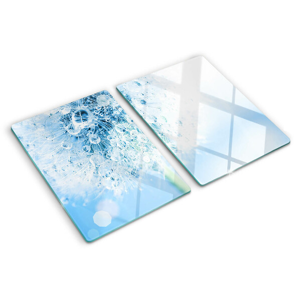 Planche à découper verre Fleur de pissenlit avec des gouttes d'eau