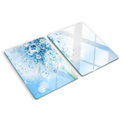 Planche à découper verre Fleur de pissenlit avec des gouttes d'eau