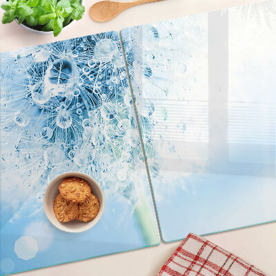 Planche à découper verre Fleur de pissenlit avec des gouttes d'eau