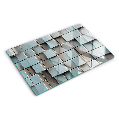 Planche à découper en verre Carreaux géométriques dans les tons de bleu