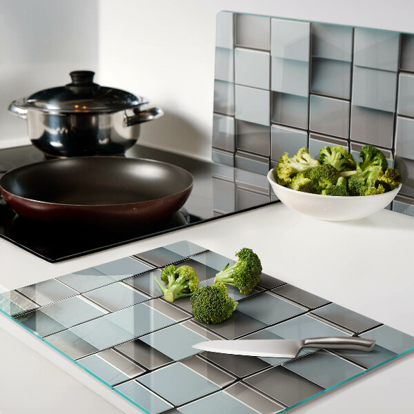 Planche à découper en verre Carreaux géométriques dans les tons de bleu