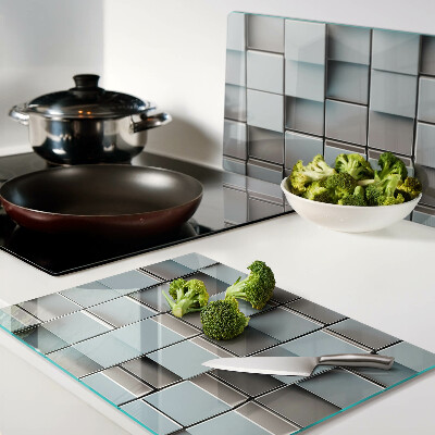 Planche à découper en verre Carreaux géométriques dans les tons de bleu