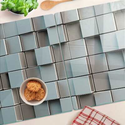 Planche à découper en verre Carreaux géométriques dans les tons de bleu