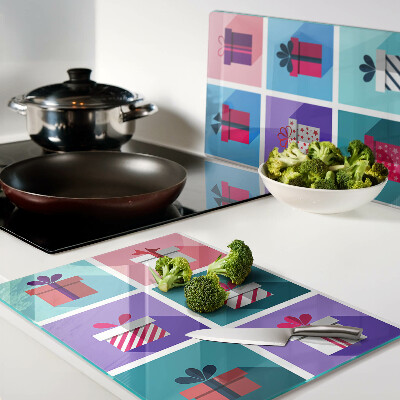 Planche à découper verre Motifs cadeaux de différentes couleurs