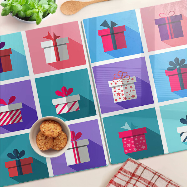 Planche à découper verre Motifs cadeaux de différentes couleurs