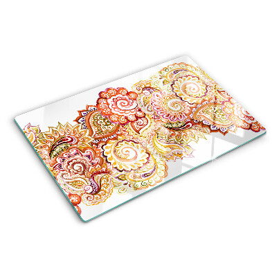 Planche à découper en verre Motif cachemire dans les tons rouge et or