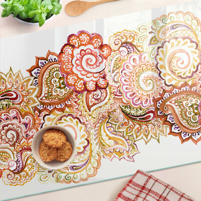 Planche à découper en verre Motif cachemire dans les tons rouge et or