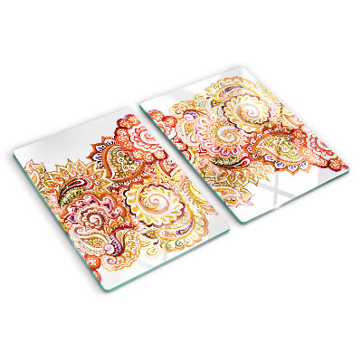 Planche à découper en verre Motif cachemire dans les tons rouge et or