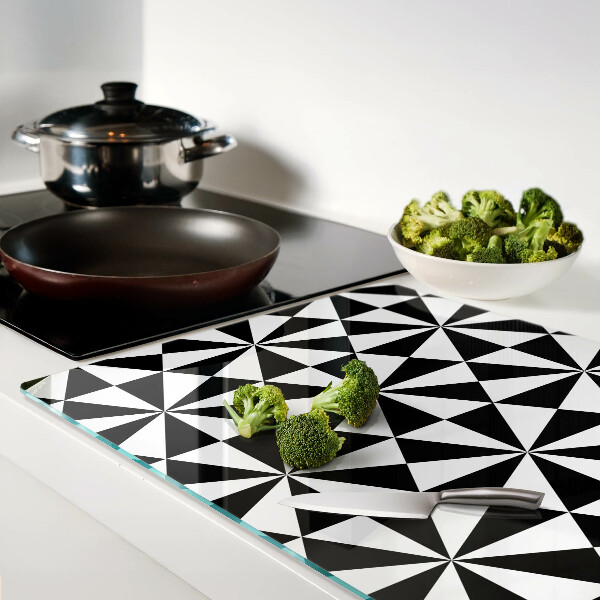Planche à découper en verre Triangles géométriques en noir et blanc